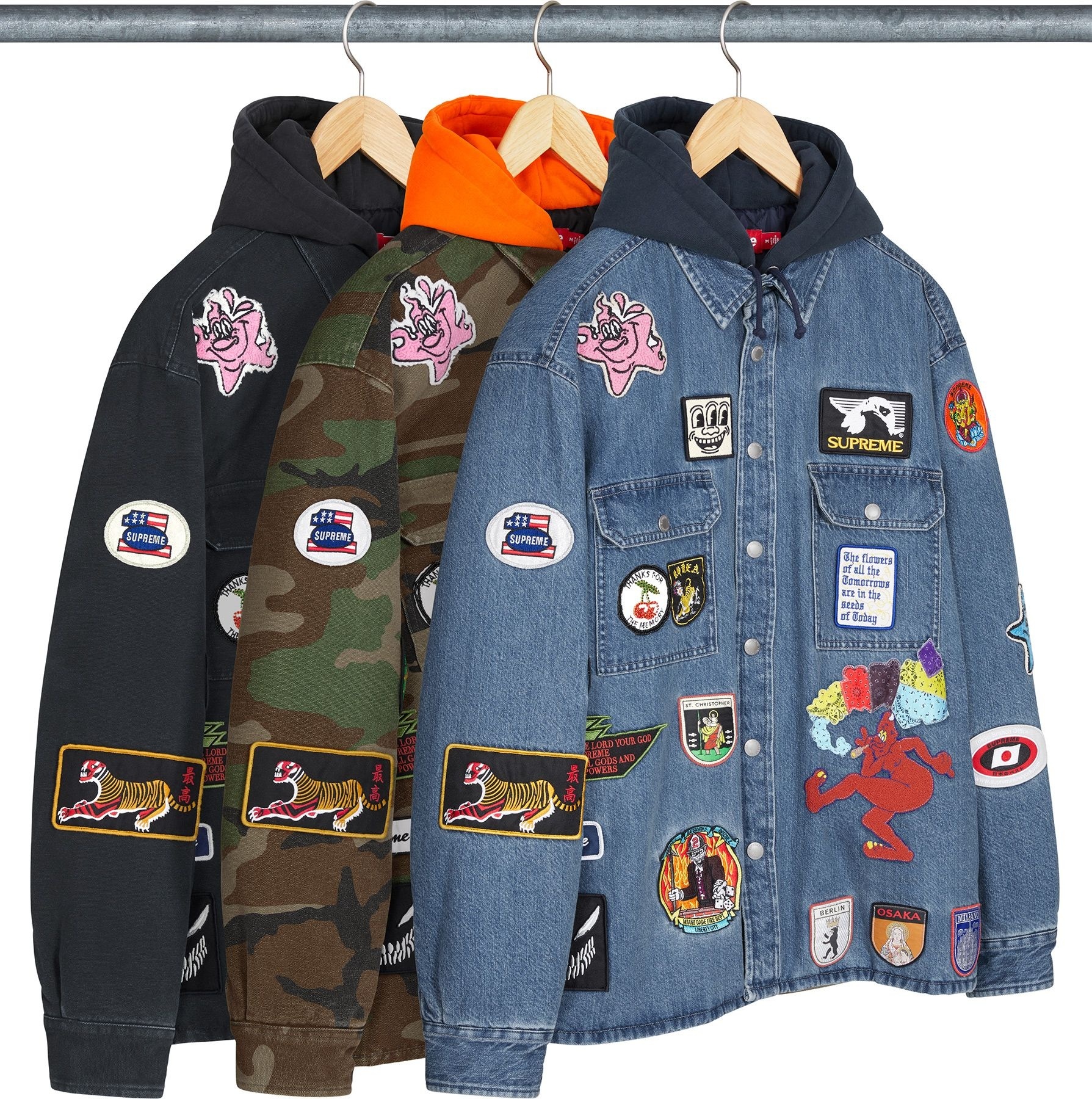 Patches Hooded Zip Up Shirt view 16